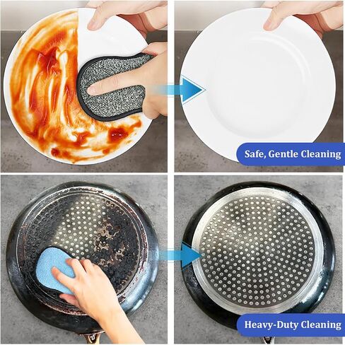 Dish Sponges Kitchen, 12 Pack Multi-Purpose Microfiber Scrub Sponge - Dual-Sided Heavy Duty Non-Scratch Scrubber, Reusable Cleaning Sponge for Dishes, Pots, Pans, Stovetop & Sink in Saudi Arabia