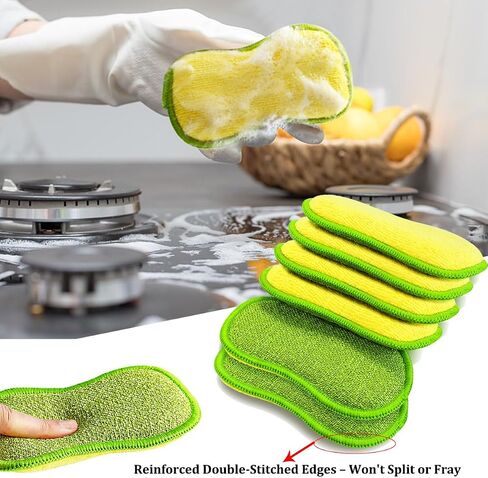 Dish Sponges Kitchen, 12 Pack Multi-Purpose Microfiber Scrub Sponge - Dual-Sided Heavy Duty Non-Scratch Scrubber, Reusable Cleaning Sponge for Dishes, Pots, Pans, Stovetop & Sink in Saudi Arabia