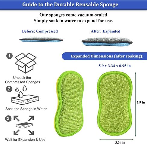 Dish Sponges Kitchen, 12 Pack Multi-Purpose Microfiber Scrub Sponge - Dual-Sided Heavy Duty Non-Scratch Scrubber, Reusable Cleaning Sponge for Dishes, Pots, Pans, Stovetop & Sink in Saudi Arabia