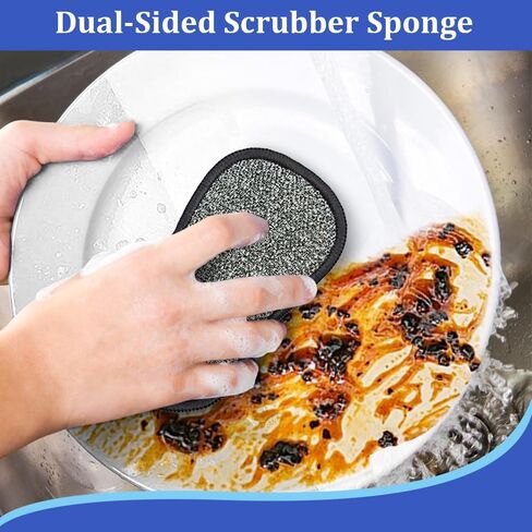 Dish Sponges Kitchen, 12 Pack Multi-Purpose Microfiber Scrub Sponge - Dual-Sided Heavy Duty Non-Scratch Scrubber, Reusable Cleaning Sponge for Dishes, Pots, Pans, Stovetop & Sink in Saudi Arabia