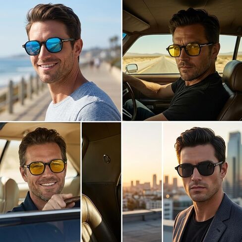 Magnetic 3Pcs Clip-On Sunglasses Set for Men and Women -for Dad Fathers Day gift – Thick Frame Square Polarized UV Protection Eyewear & Magnetic Frames for Night Driving & Fishing in Kuwait