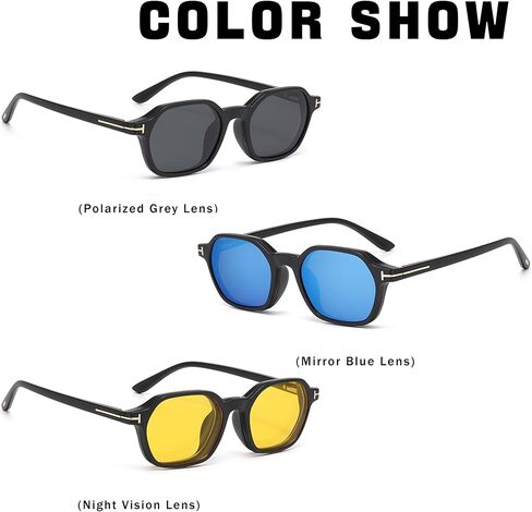 Magnetic 3Pcs Clip-On Sunglasses Set for Men and Women -for Dad Fathers Day gift – Thick Frame Square Polarized UV Protection Eyewear & Magnetic Frames for Night Driving & Fishing in Kuwait