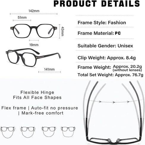 Magnetic 3Pcs Clip-On Sunglasses Set for Men and Women -for Dad Fathers Day gift – Thick Frame Square Polarized UV Protection Eyewear & Magnetic Frames for Night Driving & Fishing in Kuwait