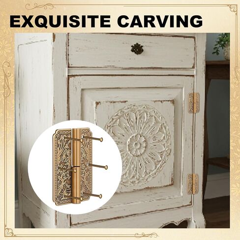 6 Pack Antique Brass Door Hinges Small Removable Decorative Hinges Four Seasons Flower Pattern Design for Furniture Cabinet Wood Jewelry Box Drawer Wardrobe Bookcase, 2.4 x 2inch in Kuwait