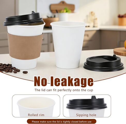 Coffee Cups, 50 Pack 12 oz Disposable Coffee Cups with Lids and Sleeves, Leak-proof & Sturdy Thick Paper, To Go Hot Paper Coffee Cups with Lids for Office Travel, Coffee Bar Accessories in Kuwait