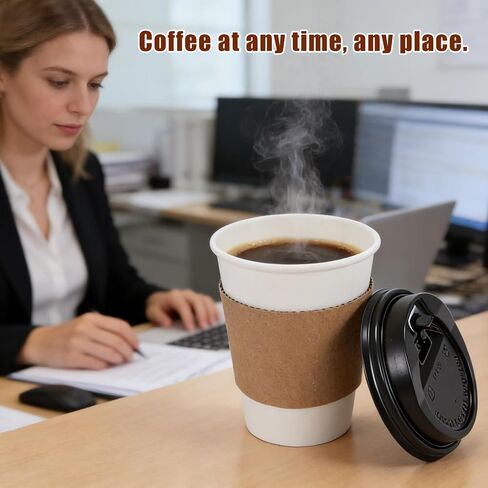 Coffee Cups, 50 Pack 12 oz Disposable Coffee Cups with Lids and Sleeves, Leak-proof & Sturdy Thick Paper, To Go Hot Paper Coffee Cups with Lids for Office Travel, Coffee Bar Accessories in Kuwait
