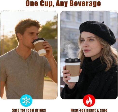 Coffee Cups, 50 Pack 12 oz Disposable Coffee Cups with Lids and Sleeves, Leak-proof & Sturdy Thick Paper, To Go Hot Paper Coffee Cups with Lids for Office Travel, Coffee Bar Accessories in Kuwait
