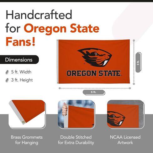 Oregon State Beavers College Sports Printed Flag - NCAA Licensed (Orange, Black, 3' x 5') in Kuwait