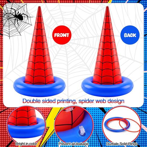 Thenshop 16 Pcs Spider Theme Inflatable Ring Toss Game Set Includes 5 Inflatable Cones 10 Plastic Rings and 1 Pump Spider Birthday Party Toss Game for Indoor Outdoor Lawn Yard Garden Party Supplies in Kuwait