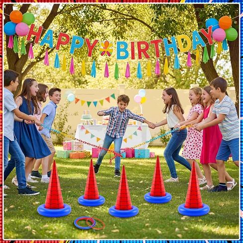 Thenshop 16 Pcs Spider Theme Inflatable Ring Toss Game Set Includes 5 Inflatable Cones 10 Plastic Rings and 1 Pump Spider Birthday Party Toss Game for Indoor Outdoor Lawn Yard Garden Party Supplies in Kuwait