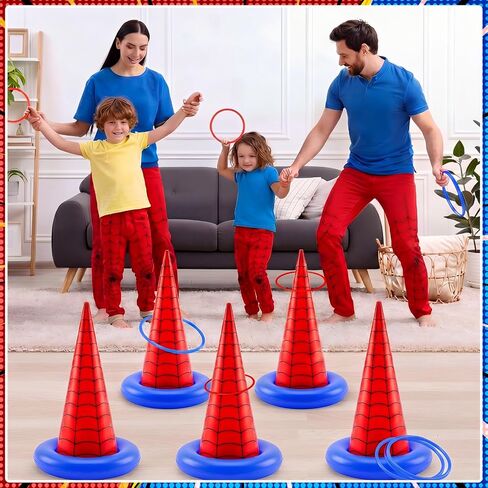 Thenshop 16 Pcs Spider Theme Inflatable Ring Toss Game Set Includes 5 Inflatable Cones 10 Plastic Rings and 1 Pump Spider Birthday Party Toss Game for Indoor Outdoor Lawn Yard Garden Party Supplies in Kuwait