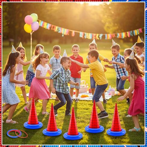 Thenshop 16 Pcs Spider Theme Inflatable Ring Toss Game Set Includes 5 Inflatable Cones 10 Plastic Rings and 1 Pump Spider Birthday Party Toss Game for Indoor Outdoor Lawn Yard Garden Party Supplies in Kuwait