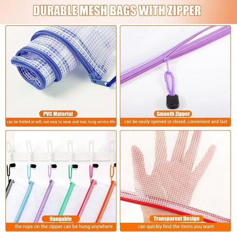 Thboxes 24 Pack Mesh Zipper Pouch Bags, A5 9.4x6.9 in Mesh Bags - 12 Colors Waterproof Small Zipper Pouch for Home, Travel and Office Storage in Kuwait