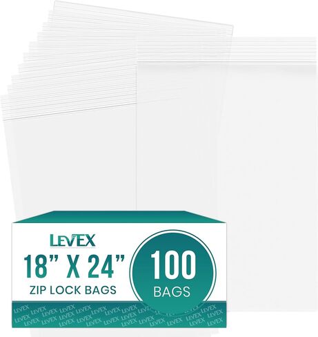 Levex - 18" x 24" (100 Count) 2 Mil Clear Reclosable Zip Plastic Poly Bags with Resealable Lock Seal Zipper for Travel, Storage, Packaging & Shipping in Kuwait