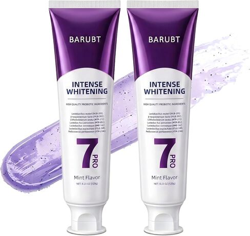2-Pack 7-Pro Whitening Toothpaste | Deep Whitening & 7 Probiotics for Oral Health | Purple Beads for Extra Freshness | Fluoride-Free in Kuwait