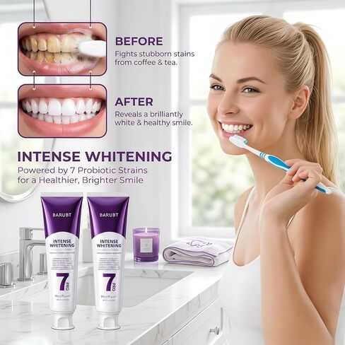2-Pack 7-Pro Whitening Toothpaste | Deep Whitening & 7 Probiotics for Oral Health | Purple Beads for Extra Freshness | Fluoride-Free in Kuwait