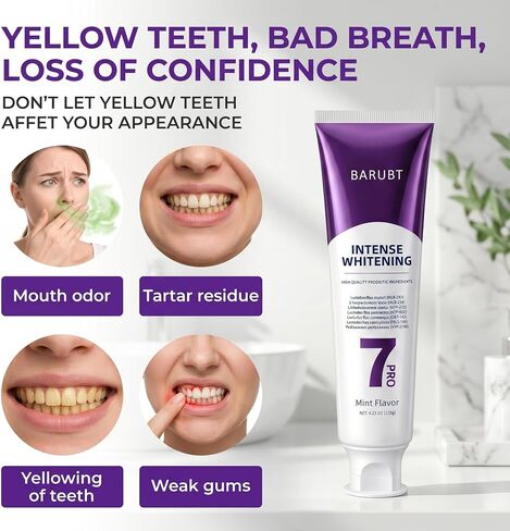 2-Pack 7-Pro Whitening Toothpaste | Deep Whitening & 7 Probiotics for Oral Health | Purple Beads for Extra Freshness | Fluoride-Free in Kuwait