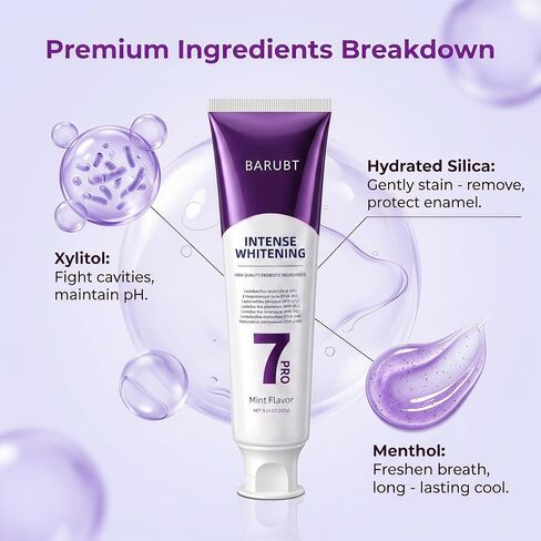 2-Pack 7-Pro Whitening Toothpaste | Deep Whitening & 7 Probiotics for Oral Health | Purple Beads for Extra Freshness | Fluoride-Free in Kuwait