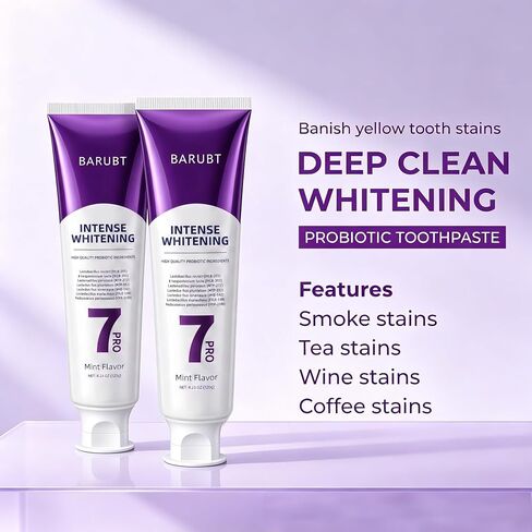 2-Pack 7-Pro Whitening Toothpaste | Deep Whitening & 7 Probiotics for Oral Health | Purple Beads for Extra Freshness | Fluoride-Free in Kuwait