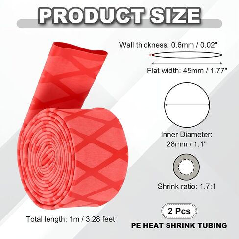 MECCANIXITY 2pcs 3.3ft 1.1" Dia Fishing Rod Heat Shrink Tube, 28mm Non Slip Waterproof Shrink Handle Grip Tubing Wrap for Sport, Fitness Handle, Red x Tube in Kuwait