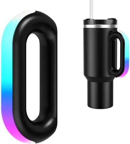 مقبض بهلوان بإضاءة LED بـ 7 أوضاع لكأس ستانلي 40 أونصة/30 أونصة، مقبض بهلوان مع أضواء إيقاع موسيقى صغيرة تستخدم للحفلات الخارجية والمنزل، هدية ستانلي لعيد الميلاد وعيد الميلاد وعيد الحب (H10 أسود) in Kuwait