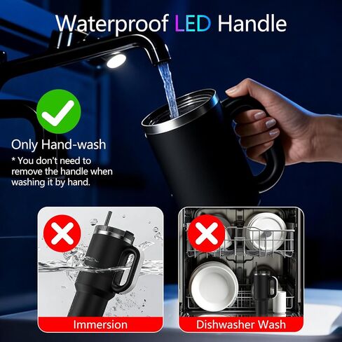 مقبض بهلوان بإضاءة LED بـ 7 أوضاع لكأس ستانلي 40 أونصة/30 أونصة، مقبض بهلوان مع أضواء إيقاع موسيقى صغيرة تستخدم للحفلات الخارجية والمنزل، هدية ستانلي لعيد الميلاد وعيد الميلاد وعيد الحب (H10 أسود) in Kuwait