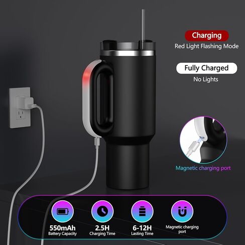 مقبض بهلوان بإضاءة LED بـ 7 أوضاع لكأس ستانلي 40 أونصة/30 أونصة، مقبض بهلوان مع أضواء إيقاع موسيقى صغيرة تستخدم للحفلات الخارجية والمنزل، هدية ستانلي لعيد الميلاد وعيد الميلاد وعيد الحب (H10 أسود) in Kuwait