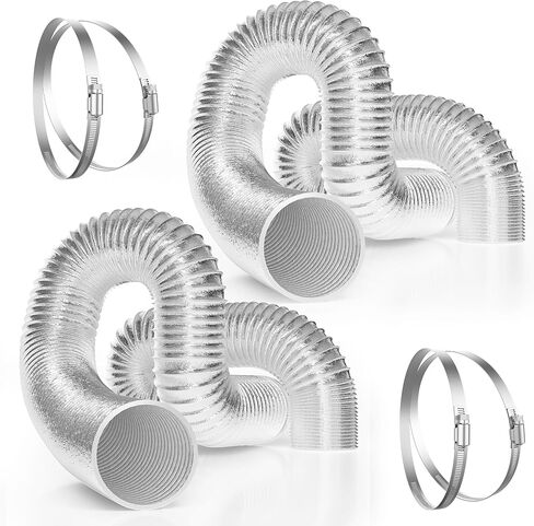 VIVOSUN 2-Pack 4 بوصة 25 قدم مجفف أنابيب الألومنيوم فليكس الهواء، خرطوم تنفيس مرن للتهوية HVAC مع أربعة مشابك من الفولاذ المقاوم للصدأ مقاس 4 بوصة in Kuwait