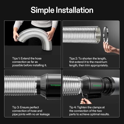 VIVOSUN 2-Pack 4 بوصة 25 قدم مجفف أنابيب الألومنيوم فليكس الهواء، خرطوم تنفيس مرن للتهوية HVAC مع أربعة مشابك من الفولاذ المقاوم للصدأ مقاس 4 بوصة in Kuwait