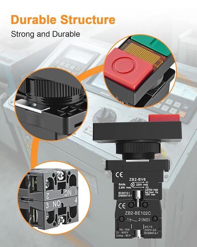 1Pack Double Head Push Button with Signal Lamp Compatible with Distribution Boxes Control Consoles Industrial Equipment Control Panels and Automation Systems, Start/Stop Switch Replace XB2-EW8465 in Kuwait