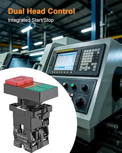 1Pack Double Head Push Button with Signal Lamp Compatible with Distribution Boxes Control Consoles Industrial Equipment Control Panels and Automation Systems, Start/Stop Switch Replace XB2-EW8465 in Kuwait