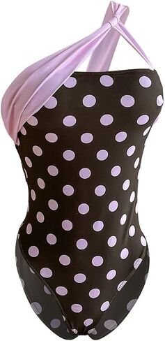 SOLY HUX Women's Polka Dots One Piece Swimsuit One Shoulder Cut Out Monokini Bathing Suit Summer Vacation Outfits in Kuwait