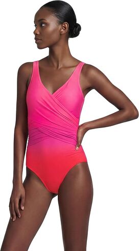 Lands' End Women's D-Cup Slender Tummy Control Chlorine Resistant V-Neck Wrap One Piece Swimsuit in Saudi Arabia