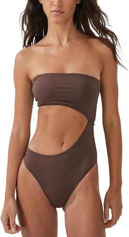 COTTON ON Womens Cut-Out Bandeau One-Piece Swimsuit, Black in Kuwait