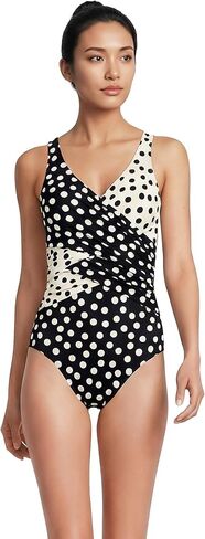 Lands' End Women's D-Cup Slender Tummy Control Chlorine Resistant V-Neck Wrap One Piece Swimsuit in Saudi Arabia