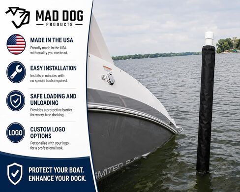 زوج من وسادات عمود دليل مقطورة القارب السوداء ذات النهاية المفتوحة من منتجات Mad Dog - قماش مقاوم للبهتان للأشعة فوق البنفسجية شديد التحمل - يُباع في أزواج - صنع في الولايات المتحدة الأمريكية in Kuwait