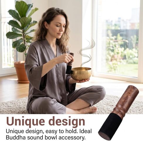 Yolev Tibetan Singing Bowl Mallet, Suede Wooden Striker Leather Wrapped Sound Bowl Mallet, Musical Instruments for Meditation Yoga Relaxation (Black and Brown) in Kuwait