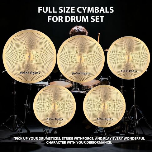 Polar Lights Professional Cymbal Set, 5-Piece Yellow Stainless Steel Practice Drums, 14-20 Inch High Hat and Crash Cymbals in Saudi Arabia