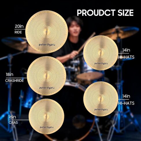 Polar Lights Professional Cymbal Set, 5-Piece Yellow Stainless Steel Practice Drums, 14-20 Inch High Hat and Crash Cymbals in Saudi Arabia