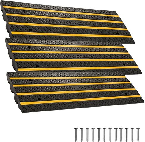 Garvee 2 Pack 48" Rubber Car Driveway Curb Ramp 33000 LBS Load Capacity | Heavy Duty Low Profile Slope Ramps with Reflective Safety Strips for Vehicles, RVs, and Wheelchairs in Kuwait