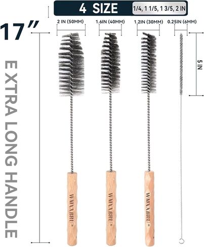 4pcs Household Pipe Cleaning Brush Set with Stainless Steel Bristles, 17 in Extra Long Stainless Steel Handle, Kitchen Scrub Cleaning Brushes, Lab Brushes for Auto Parts, Machinery, Water Pumps, Etc. in Kuwait