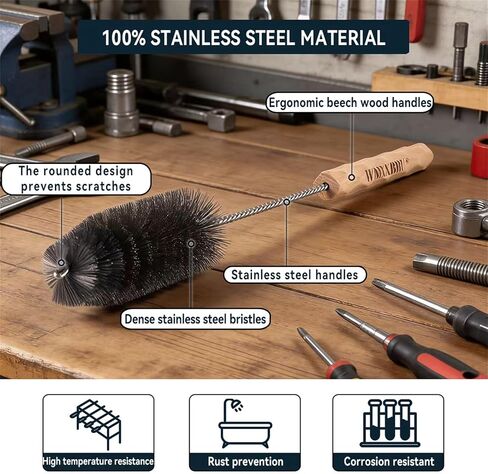 4pcs Household Pipe Cleaning Brush Set with Stainless Steel Bristles, 17 in Extra Long Stainless Steel Handle, Kitchen Scrub Cleaning Brushes, Lab Brushes for Auto Parts, Machinery, Water Pumps, Etc. in Kuwait