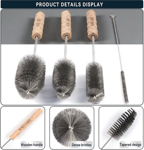 4pcs Household Pipe Cleaning Brush Set with Stainless Steel Bristles, 17 in Extra Long Stainless Steel Handle, Kitchen Scrub Cleaning Brushes, Lab Brushes for Auto Parts, Machinery, Water Pumps, Etc. in Kuwait