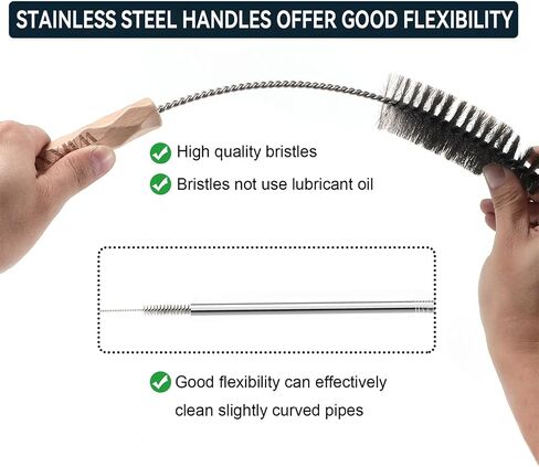 4pcs Household Pipe Cleaning Brush Set with Stainless Steel Bristles, 17 in Extra Long Stainless Steel Handle, Kitchen Scrub Cleaning Brushes, Lab Brushes for Auto Parts, Machinery, Water Pumps, Etc. in Kuwait