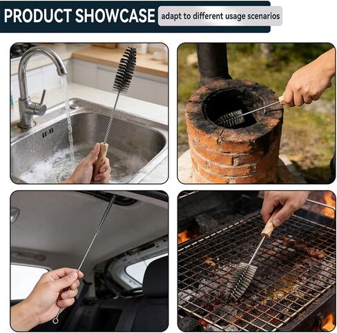 4pcs Household Pipe Cleaning Brush Set with Stainless Steel Bristles, 17 in Extra Long Stainless Steel Handle, Kitchen Scrub Cleaning Brushes, Lab Brushes for Auto Parts, Machinery, Water Pumps, Etc. in Kuwait