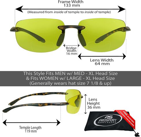 نظارة شمسية proSPORT BIFOCAL Reader ملفوفة حول الرياضة +2.25 إطار سلحفاة أصفر أثناء القيادة الليلية in Kuwait
