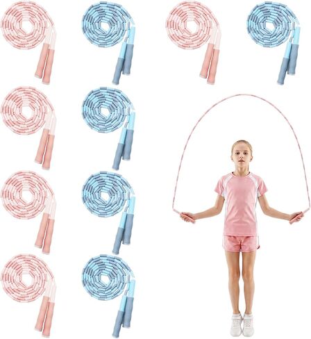 10 Pack Beaded Jump Rope for Kids, Upgraded Segmented Jumping Rope with Soft Anti-slip Handles Tangle-Free Segmented Jump Rope Adjustable Skipping Rope Speed Rope for Men & Women in Kuwait