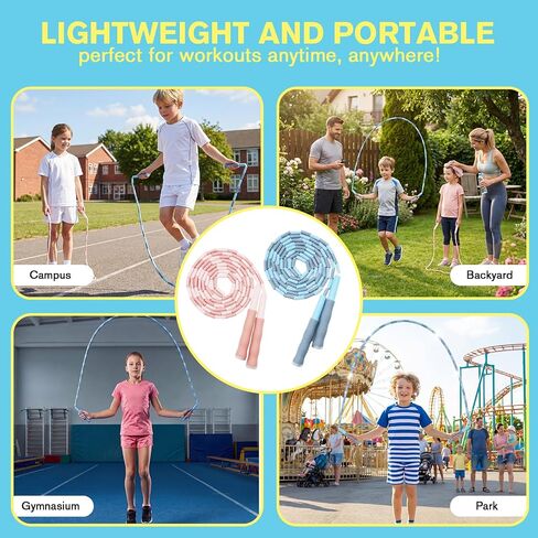 10 Pack Beaded Jump Rope for Kids, Upgraded Segmented Jumping Rope with Soft Anti-slip Handles Tangle-Free Segmented Jump Rope Adjustable Skipping Rope Speed Rope for Men & Women in Kuwait