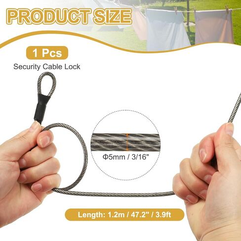 PATIKIL Security Cable Lock (3/16" Dia 3.9ft, Gray) Vinyl Coated Galvanized Steel Flexible Wire Rope Safety Cable Luggage Lock with Double Loops Suit for - Outdoor/Travel/Hanging in Kuwait