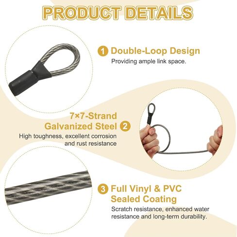 PATIKIL Security Cable Lock (3/16" Dia 3.9ft, Gray) Vinyl Coated Galvanized Steel Flexible Wire Rope Safety Cable Luggage Lock with Double Loops Suit for - Outdoor/Travel/Hanging in Kuwait